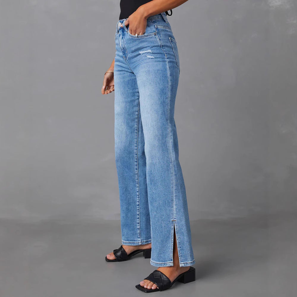 Damer Løst snittede jeans med sidelange slidser og høj talje Stilla