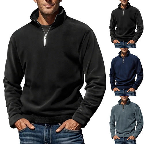 Herrer nan fleece-halvzippullover med ståkrave og ribkant Skovae