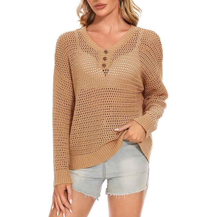 Dame let strikket sweater med dekorative knapdetaljer Stilla
