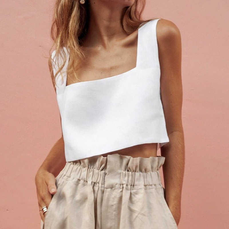 Dame Cropped Top med Fyrkantet Udsnit og Bredde Stropper Skovae