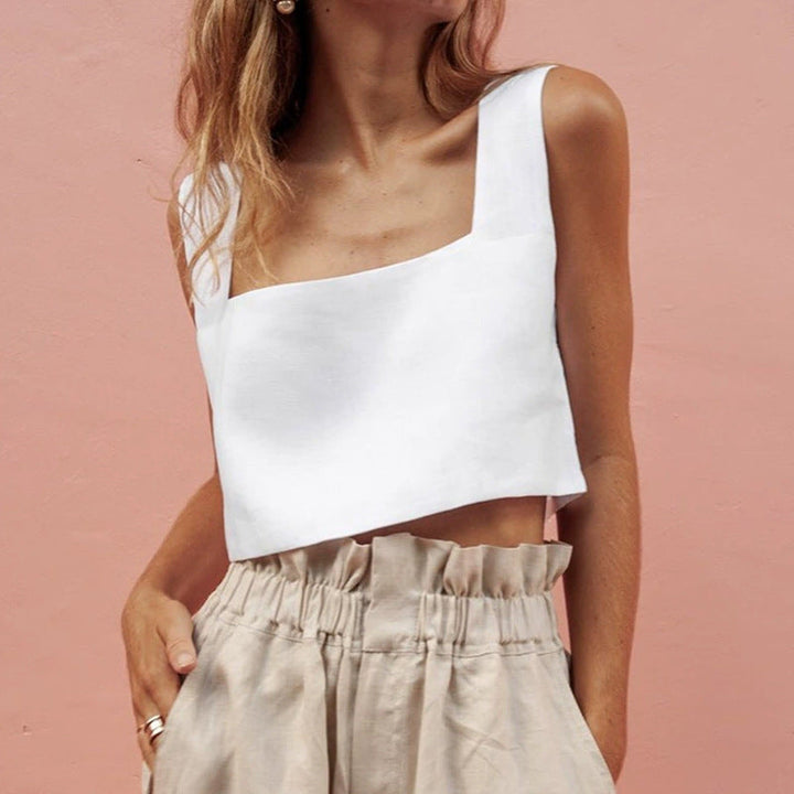 Dame Cropped Top med Fyrkantet Udsnit og Bredde Stropper Skovae