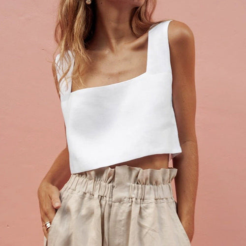 Dame Cropped Top med Fyrkantet Udsnit og Bredde Stropper Skovae