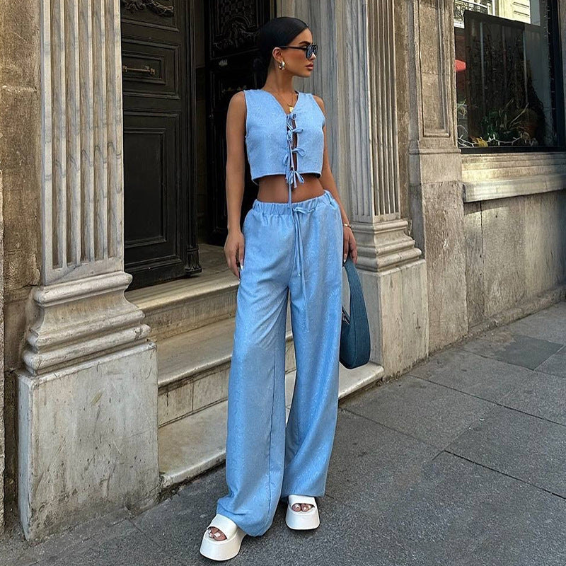 Dame Mode Cropped Top og løse Bukser Sæt Stilla