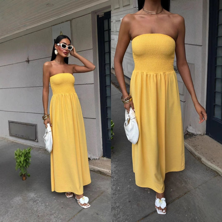 Dame Strapless Maxi Kjole med samlede overdækning Stilla