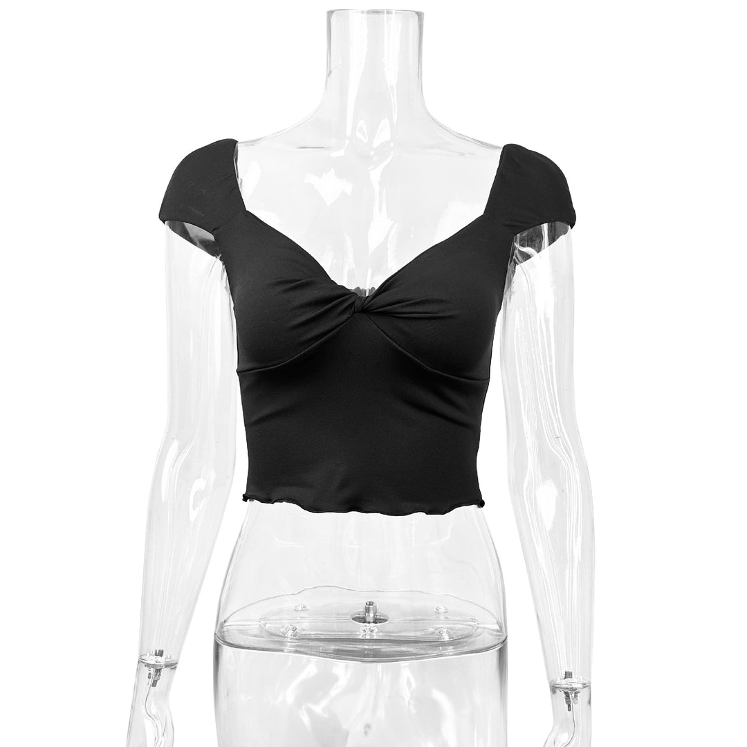 Dame Crop-top med hjerteformet udskæring og rynke Skovae