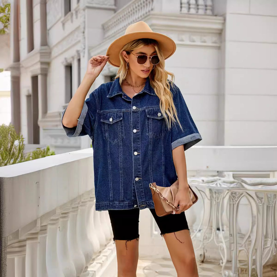 Dame casual oversized denimjakke med kontrasterende ærmer Stilla