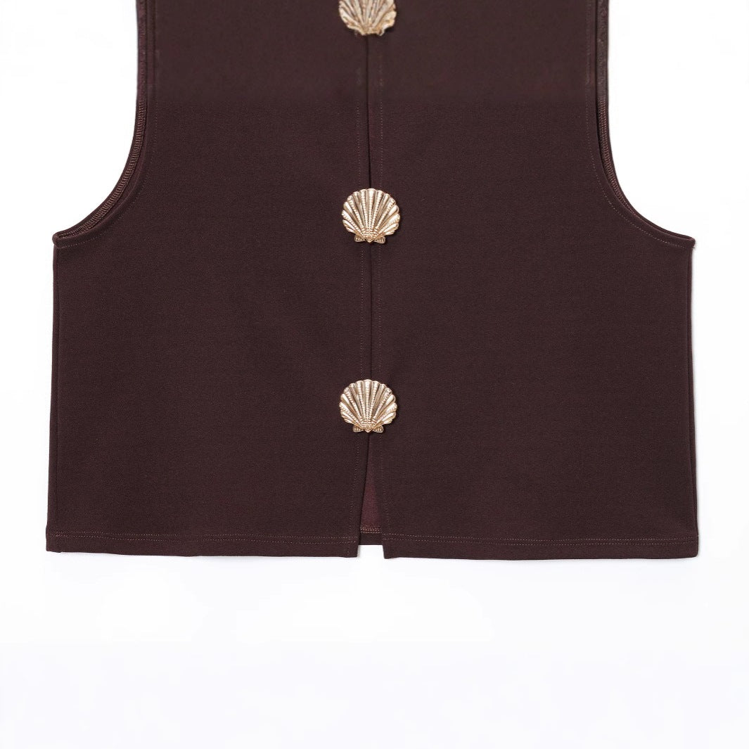 Dame Modest Vest med dekorative muslingeknapper Stilla