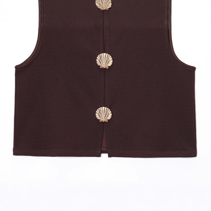 Dame Modest Vest med dekorative muslingeknapper Stilla
