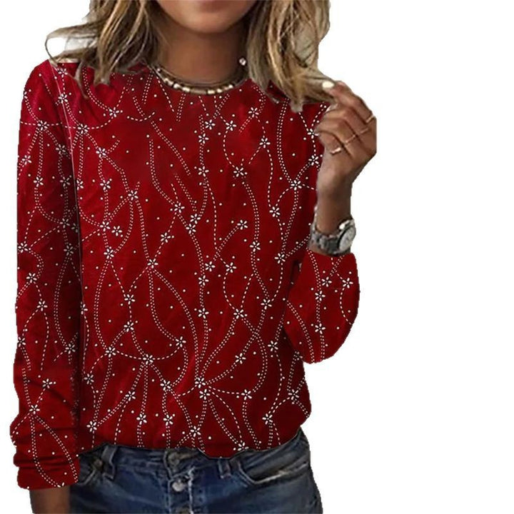 Dame nan løs rundhalset sweatshirt med strassdekoration og blomsterprikkemønster Skovae