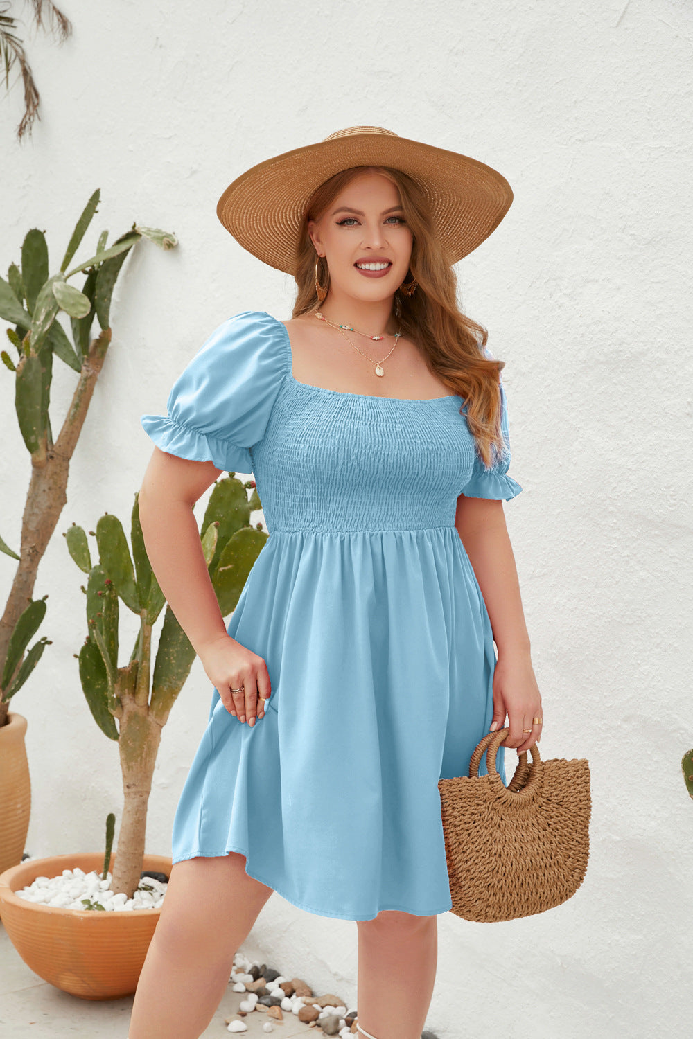 Dame Let sommerkjole med off-shoulder pasform og voluminøse puffærmer Skovae