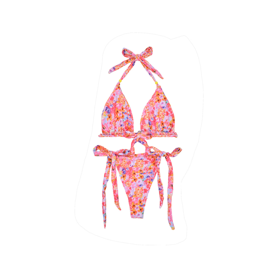 Dame Triangel-Bikini-Sæt med justerbare bindebånd og fint blomstret design Stilla