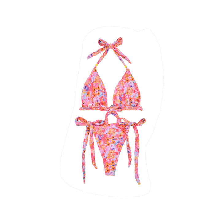 Dame triangel-bikini med farverigt blomsterprint og justerbare stropper Skovae