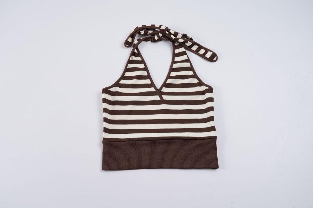 Damer sportigt Crop-top med justerbart rygdesign och kontrasterande ränder Skovae