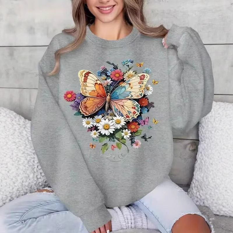 Kvinders langærmet sweatshirt med blomster sommerfugl print Stilla