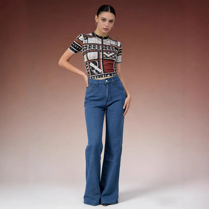 Dame Wide Jeans med kunstnerisk sommerfugledesign Skovae