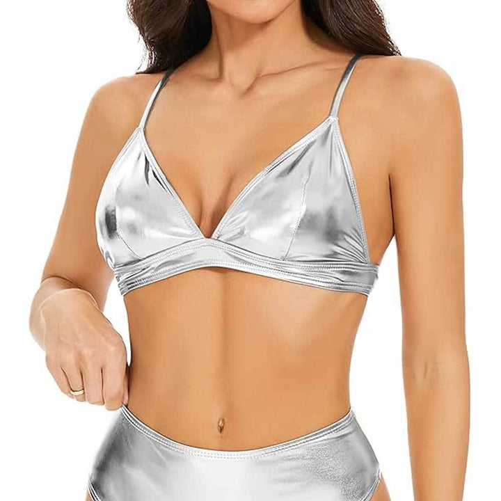 Dame Triangel-Bikini-Sæt med glitrende stof og høj talje Stilla