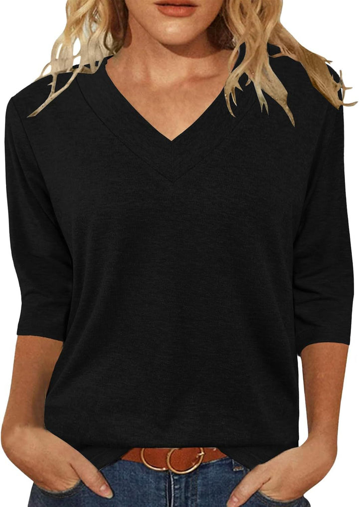 Dame Relaxed Fit V-Udskærings Top Stilla
