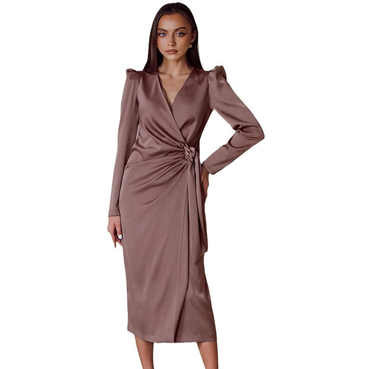 Dame wrap kjole med elegant drapering og lange ærmer Stilla
