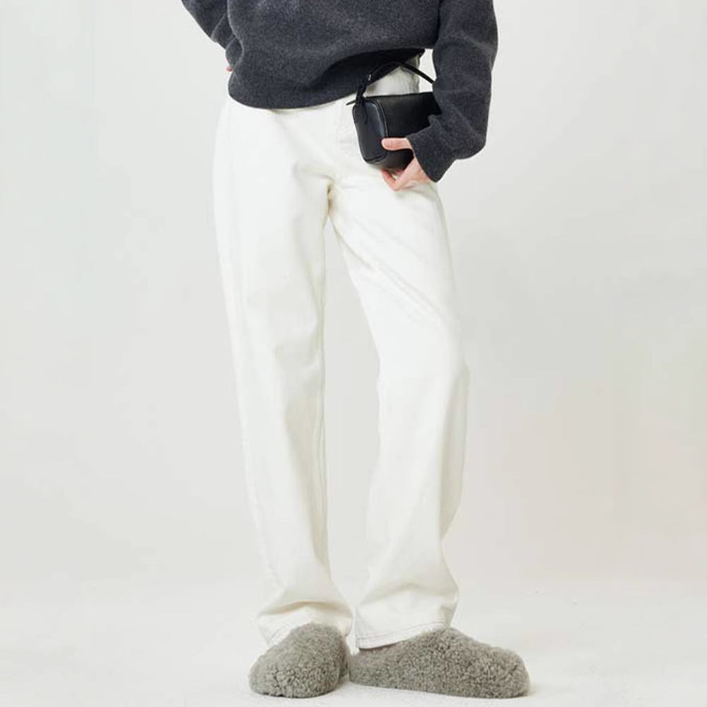 Dame løse højtaljede jeans med lige ben og klassiske knapdetaljer Stilla