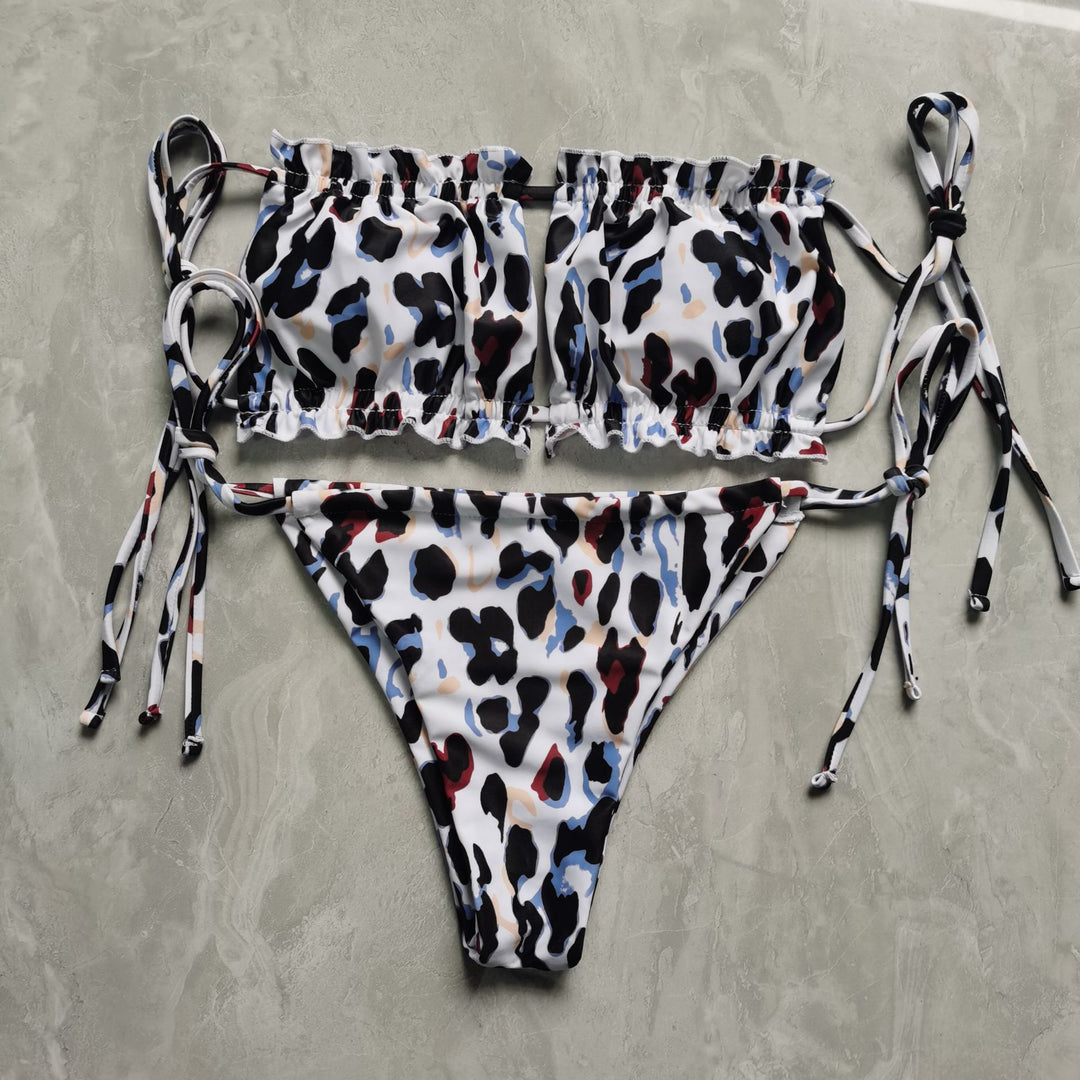 Dame bandeau-bikini med voluminøse ruffle detaljer Skovae