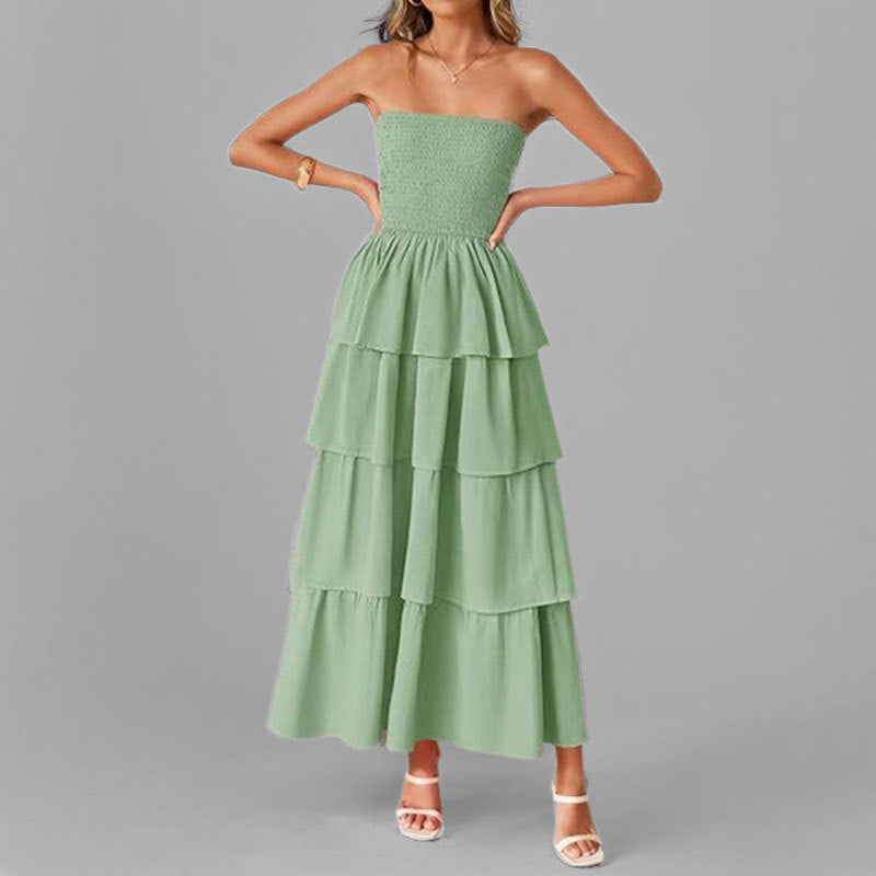 Kvinders maxi kjole med off-the-shoulder design og voluminøs tiered nederdel Stilla