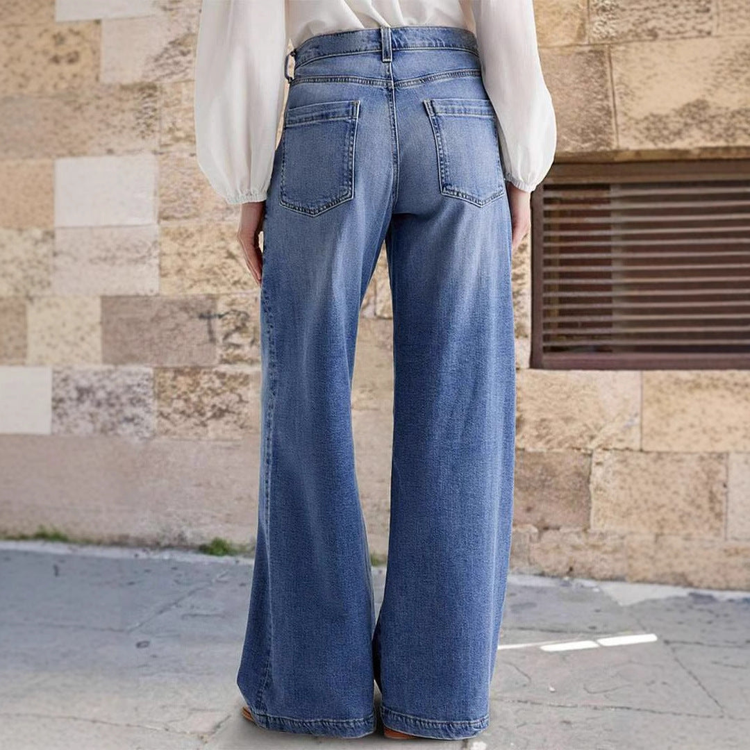 Dame Løst skåret jeans med høj talje og elegante folder Stilla