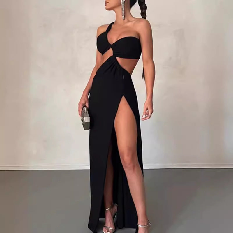 Kvinders Couture Maxi Kjole med Asymmetrisk Design og Elegant Drapering Stilla