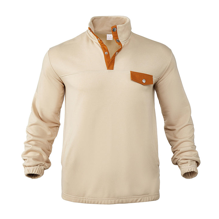Herre [moderne fleece-pullover med ståkrave og praktisk knaplukning] Stilla