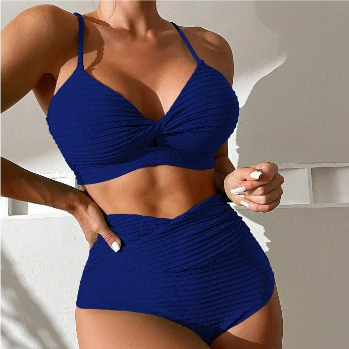 Damer Høj taljeret bikini-sæt med struktureret ribtekstur og feminint twist Stilla