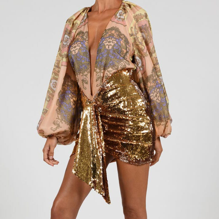 Dame Funklende Mini Skirt med Drapering Stilla