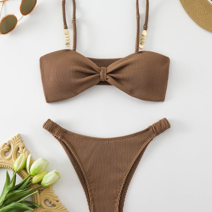 Femme Ribdetalje Sløjfe-Bikini-Sæt Stilla