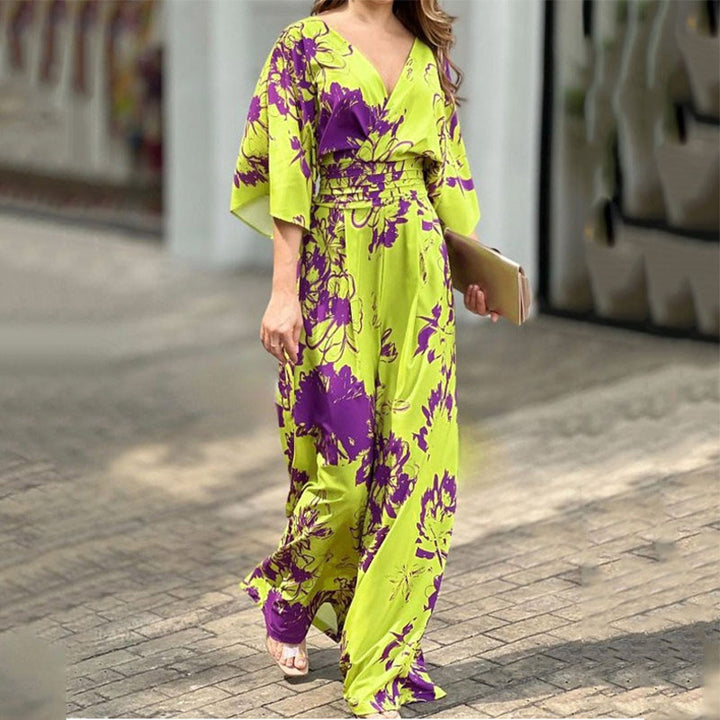 Kvinder Elegant Jumpsuit i Blomsterdesign med Bred Ben Skæring Stilla