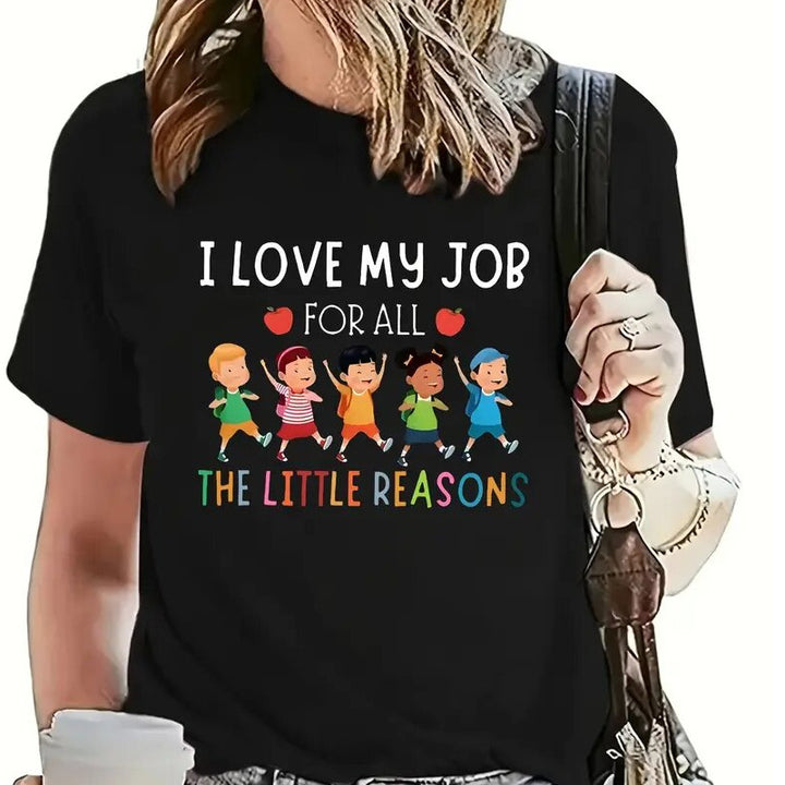 Dame T-shirt med kreativt børnemotiv Stilla