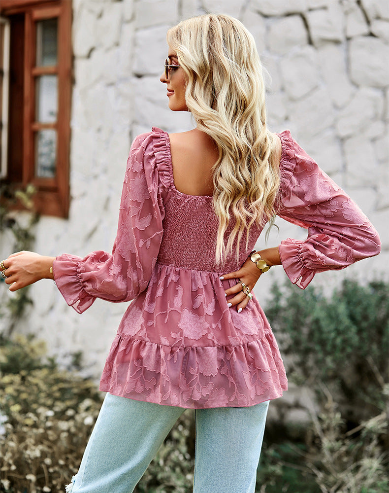 Stilla | Square Neck Langærmet Trykt Bluse Top