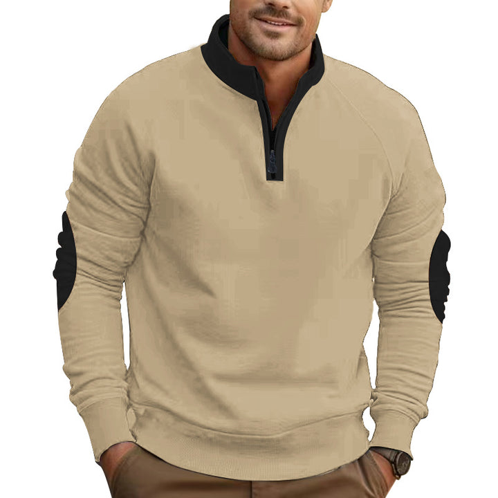 Herrer nan Raglan-pullover med kort lynlås, ståkrave og ergonomiske albue-paneler Skovae
