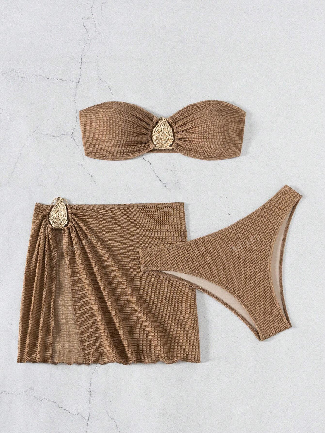 Dame bandeau bikini sæt med dekorativt indpaknings nederdel Skovae