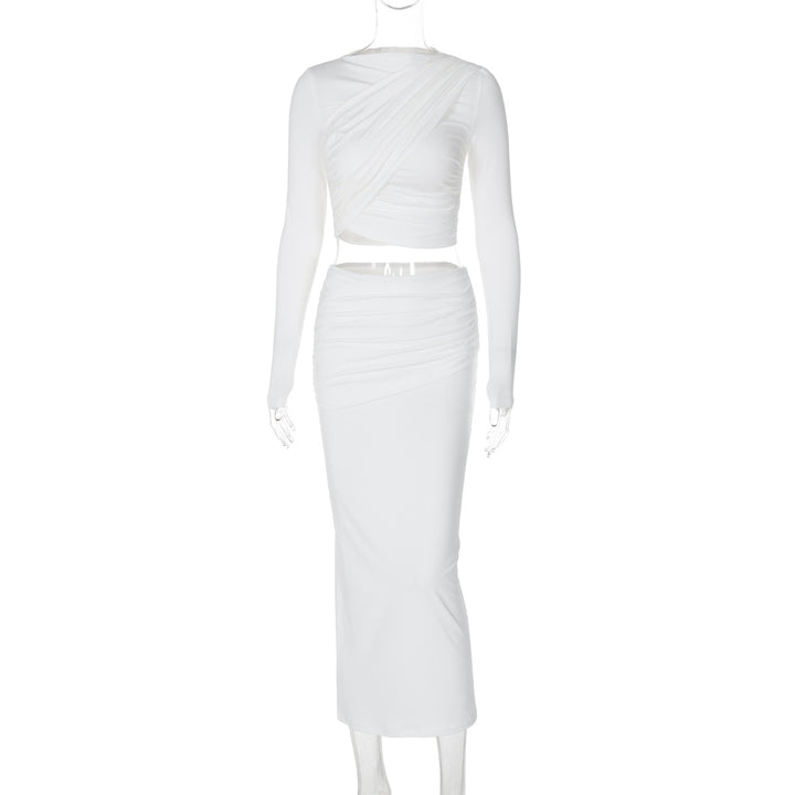 Dame elegant Two-Piece Set med innovativ drapering og tætsiddende snit Stilla