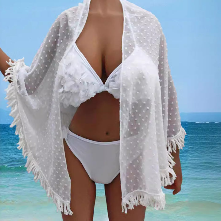 Dame transparent strandkappe med legende frynser Skovae