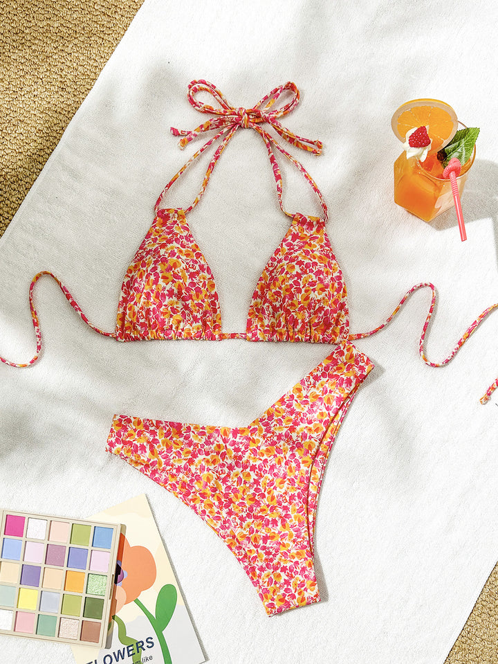 Dame triangel-bikini med justerbare stropper og legende blomsterprint Skovae
