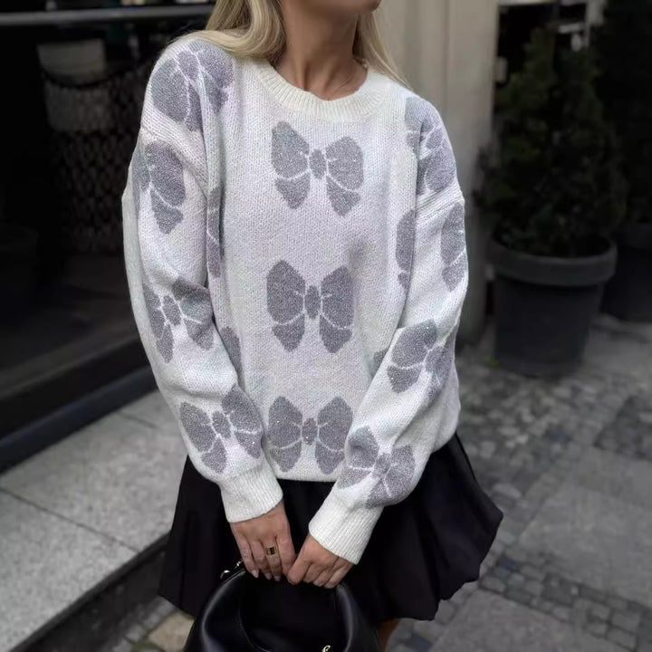 Kvinders striktrøje med blomsterprint og blødt materiale Stilla