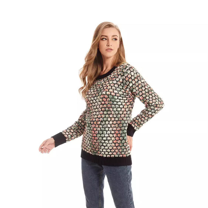Dame strikpullover med florale 3D-mønster Stilla