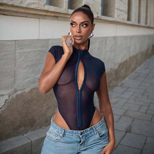 Dame Gennemsigtig Bodystocking med Lynlås og Figurformende Design Skovae