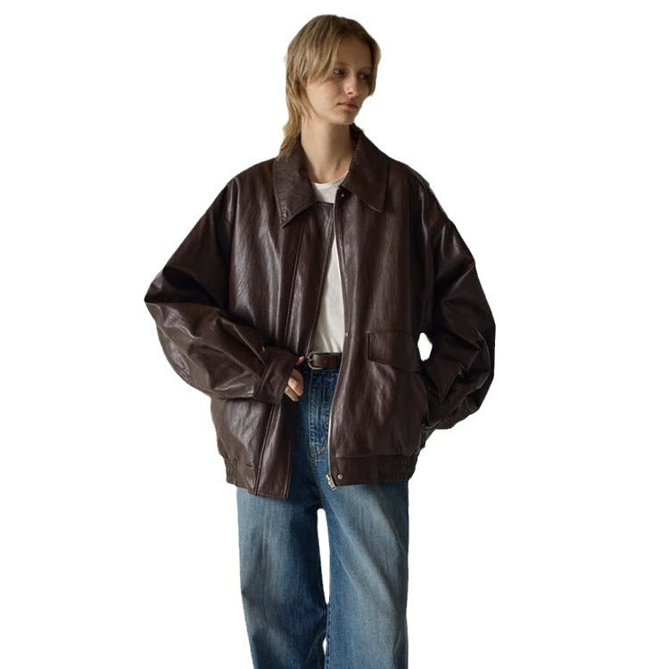 Dame oversized læderjakke i urban stil med praktiske lommer og kvalitetsmateriale Stilla