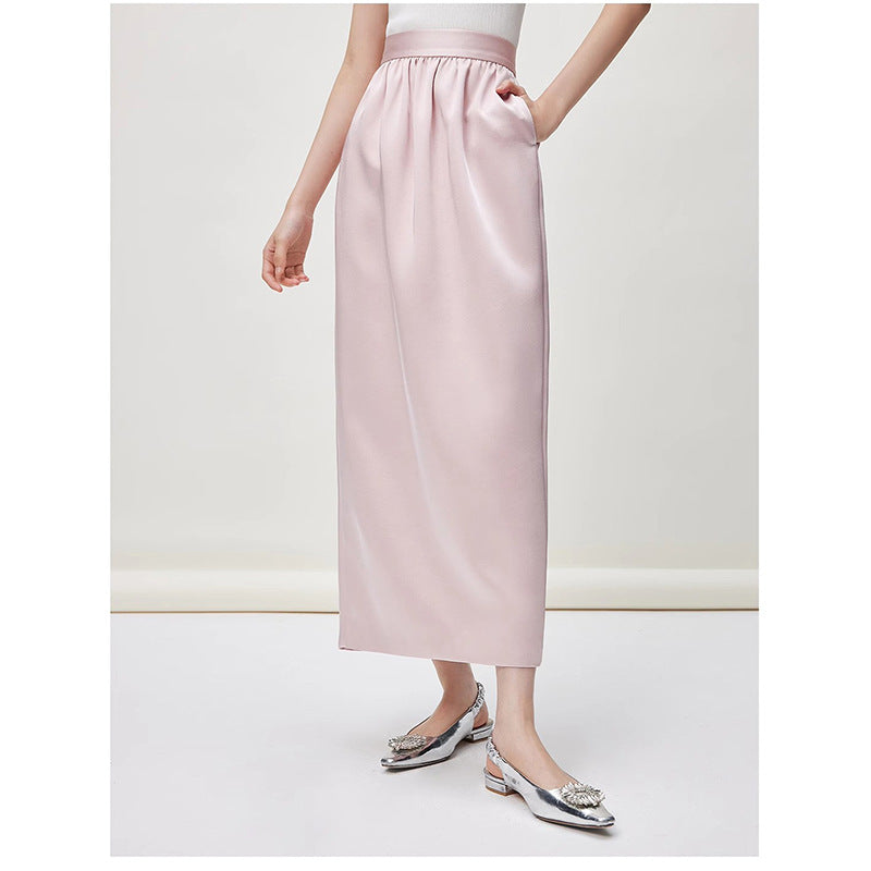 Dame Maxiskirt med elastisk talje og elegant satinfinish Stilla