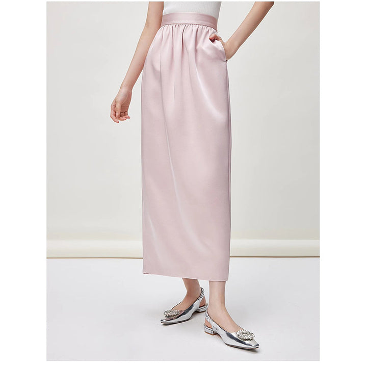 Dame Maxiskirt med elastisk talje og elegant satinfinish Stilla