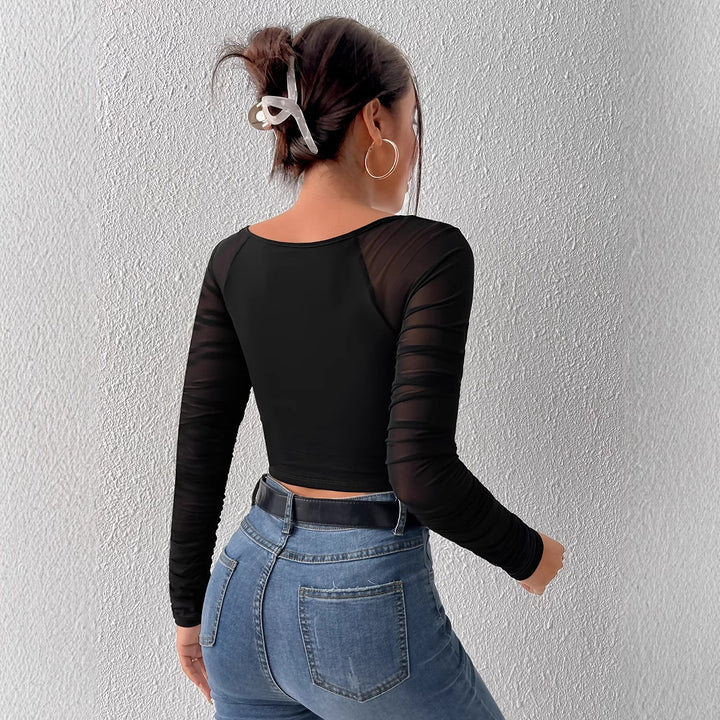 Dame Transparent Langærmet Bluse med Figurtilpasset Pasform Stilla