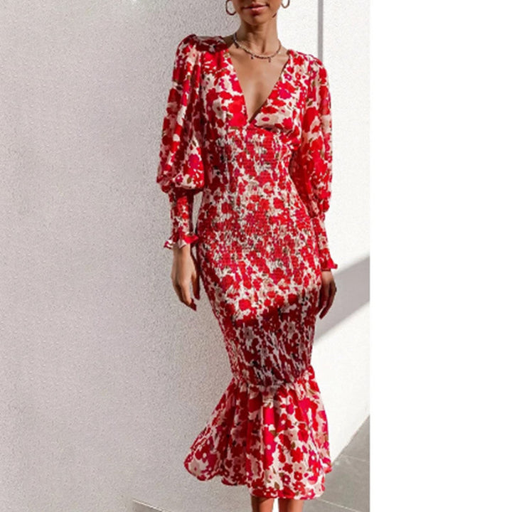 Kvinders Bodycon kjole med flæsekanter og glamorøst blomsterprint Stilla