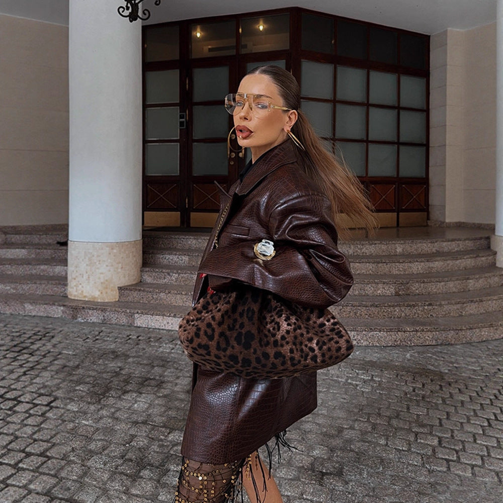 Dame moderner kunstlæder-blazer med krokodille-look Stilla