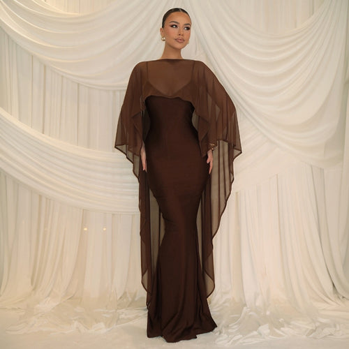 Damen Glamouröses Abendkleid mit fließendem Chiffonüberwurf und figurbetonter Silhouette Skovae