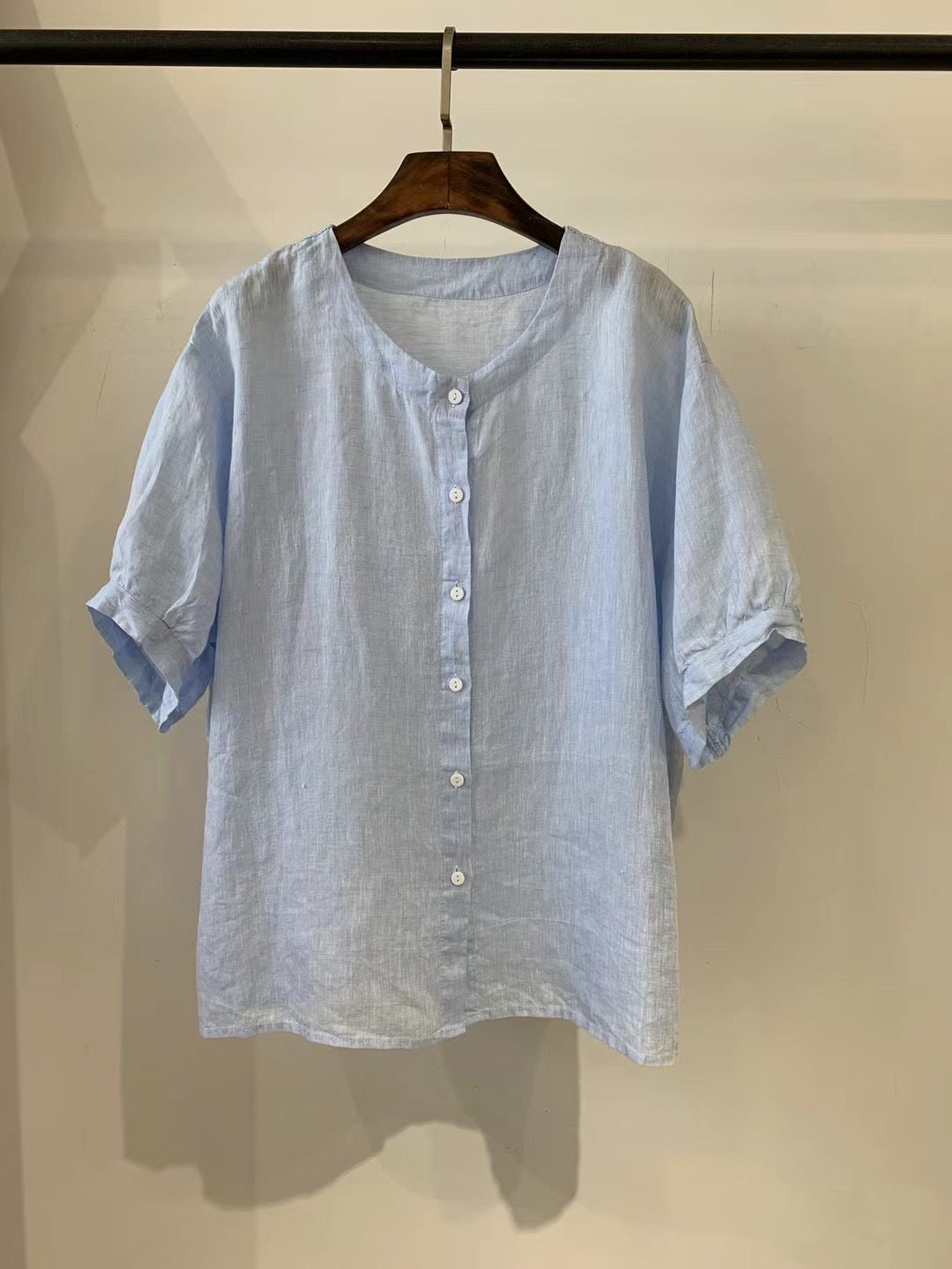 Femme Relaxed Fit Blødt Linned Kortærmet Skjorte Stilla